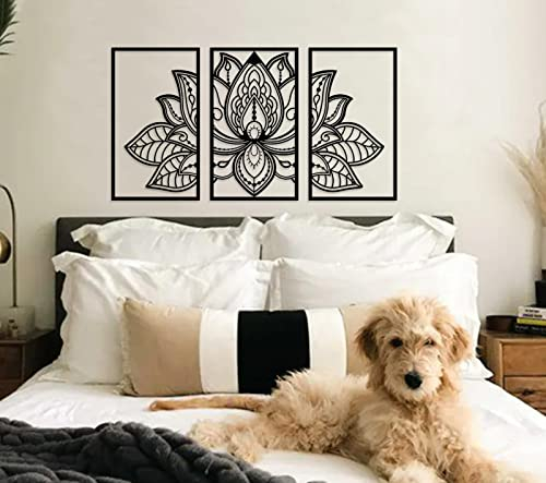 ESTART Großes Lotus-Blume-Metall-Wanddeko 3-teiliges Set, Religion Glaube Mandala Heimwanddekoration für Wohnzimmer chlafzimmer Büro und Yoga-Raum