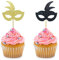 24 PCS Gold and Black Glitter Masquerade Masks Cupcake Topper for Masquerade Mardi Gras Theme Party Baby Shower Birthday Party Wedding Party Cake Dessert Decorations Supplies Picks