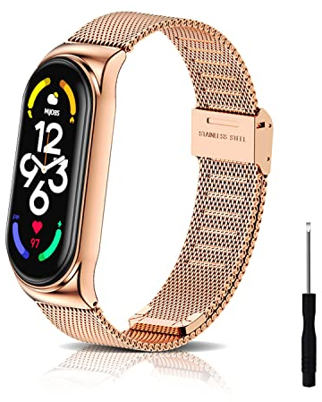 KeeFos Metall Armband Kompatibel mit Xiaomi Smart Band 7, Herren Damen Uhrenarmband, Edelstahl Metall Ersatzarmband für Xiaomi Mi Band 7 - Roségold