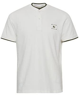 Blend 20715179 Polo Herren Poloshirt Polohemd Stehkragen mit Knopfleiste Hochwertiger Baumwoll-Pique Regular Fit, Größe:L, Farbe:Snow White (110602)