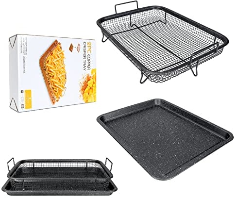 JMIATRY Non Stick Oven Grill Tray, Baking Trays for Oven Non Stick, Chip Tray with Carbon Steel Baking Tray, Oven Tray Copper Crisper Air Fryer, 2 Pcs Set