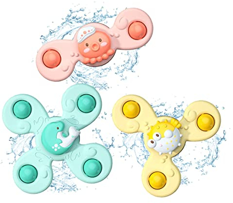NIWWIN Juguete Giratorio de baño de 3 uds, Juguetes con Ventosa giratoria, Fidget Spinner, Juguetes sensoriales para niños pequeños de 1 a 3 años
