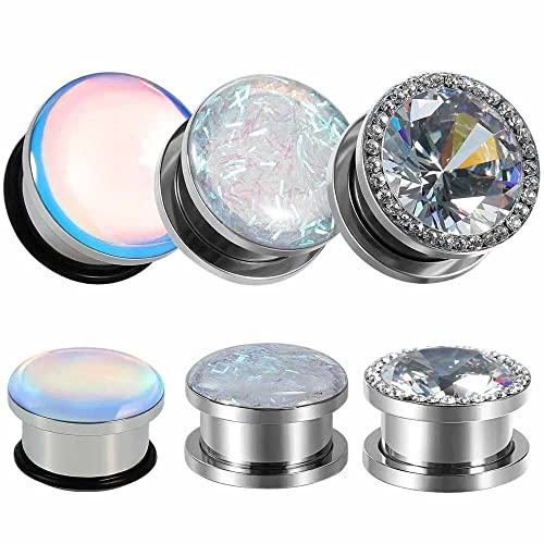 TBOSEN 6 stk Big Cubic Zirconia Edelstahl Schraub Ear Gauges Ohr Plugs Tunnels Expander Body Piercing Schmuck Set