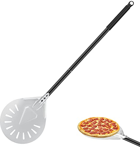 CRROEL Perforiert Pizzaschaufel Pizzaschieber 7zoll, Hart Eloxiertes Aluminium Pizzaschieber mit 52 CM Metallgriff für den Grill oder für Backofen Pizzaofen