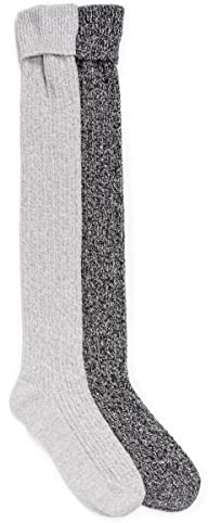 MUK LUKS Marled Overknee-Socken für Damen, 2 Paar, Ebenholz/Grau, Einheitsgröße