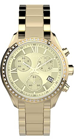 Timex Classic 38mm Armbanduhr für Damen, goldfarbenes Armband, Chronograph, Kristall, TW2V57800