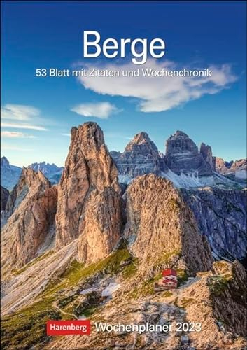 Berge-Wochenplaner 2023-Harenberg-Verlag-Wochenkalendarium-53 Blatt mit wundervollen Aufnahmen und Zitaten-Wandkalender mit Platz zum Eintragen-25 cm x 35,5 cm-Küchenkalender, multicolor