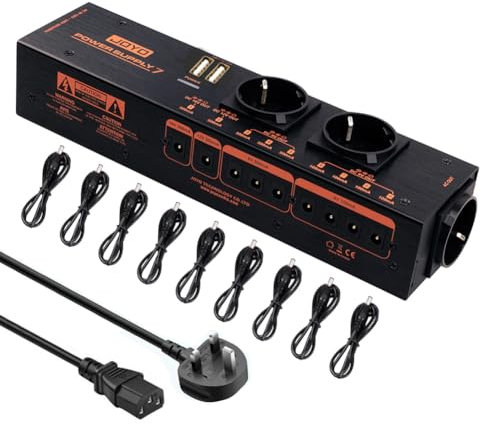 JOYO 1200W AC Power Adapter Socket with 9 Isolated DC 9V/12V/18V Guitar Pedal Power Supply (100mA/500mA) & USB 5V Outputs Specially for Combo Amplifier Music Instruments (JP-07)