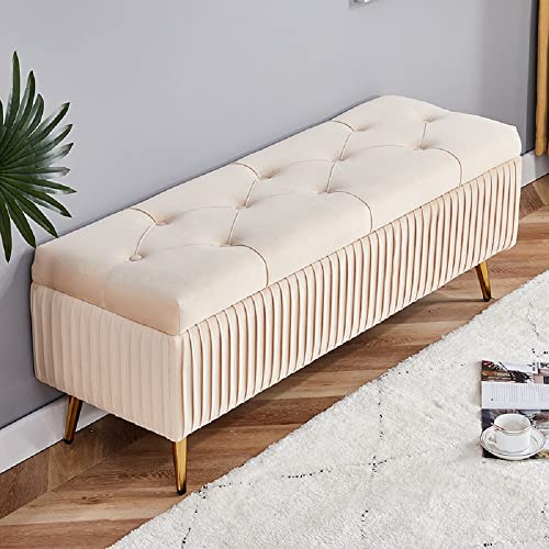 Sitzbank mit Stauraum Samt mit einfacher Montage für Wohnzimmer Truhenbank Flur Garderoben und Schlafzimmer Bettbank (D, 120 * 40 * 45cm)