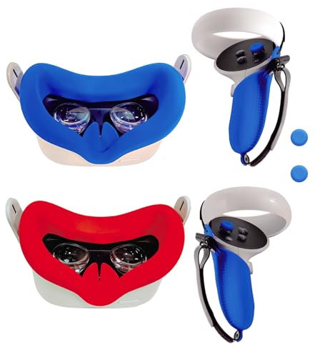 OOAVR VR Accessoreis for Oculus Quest 2 Controller Grips,VR Grip Cover and VR Face Pad for Meta/Oculus Quest 2(Blue)