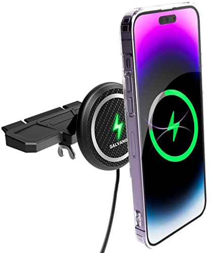 Galvanox Wireless Charging Car CD Slot Phone Holder - Magnetic Mount Charger with Secure CD-Player Attachment - Compatible with MagSafe