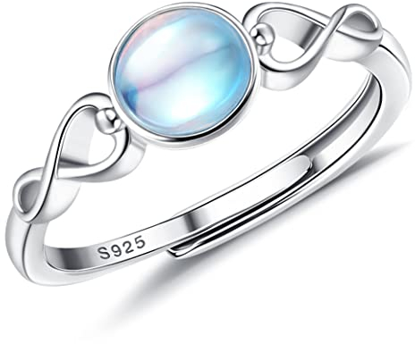 KALVICA 925 Sterling Silber Ring für Damen Mädchen Mondstein Ringe Opal Band Ringe Verstellbarer Verlobungsring Eternity Promise Ringe Verlobungsjubiläum Ehering Schmuck