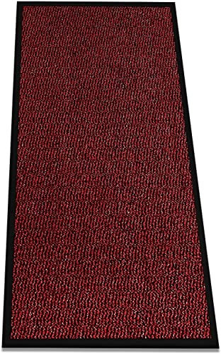 Large Door Mat Entrance Dirt Grabber Floor Mat - Red, 60 x 90 cm - Waterproof Non Slip Strong Rubber Backing PVC Door Mat for Indoor Kitchen, Entrance Hall Hallway