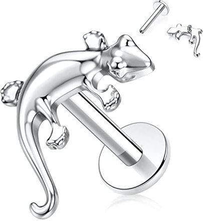 Gecko Titan Labret Ohrstecker Labret Ohrringe mit Innengewinde 16G Ohrringe mit flacher Rückseite Lippenstecker Tragus Piercing Schmuck 10 mm Monroe Medusa Ohrstecker Lappenknorpel Conch Ohrringe