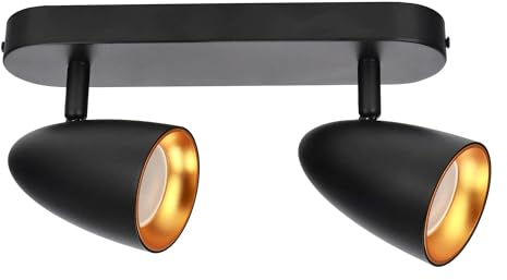 EDO Doppel-spot Deckenleuchte OVO 2 schwarz gold Deckenlampe LED Black Gold IP20 GU10 2-flammige, Drehbar Spotleuchte GU10, Strahler, Deckenleuchte 230V, für Wohnzimmer, Goldring EDO777239