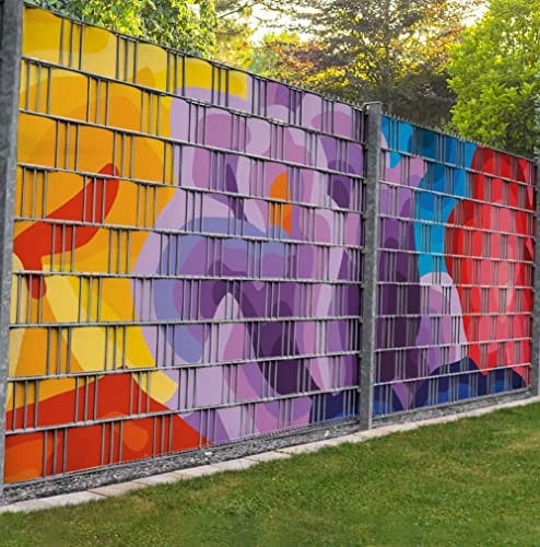 MyMaxxi Zaunsichtschutz - Blumen Zeichnung - Sichtschutzstreifen für Doppelstabmattenzaun - Windschutz Sonnenschutz Blickdicht - Sichtschutz Garten Teil1 + Teil2 - 9 Streifen - 500x180cm