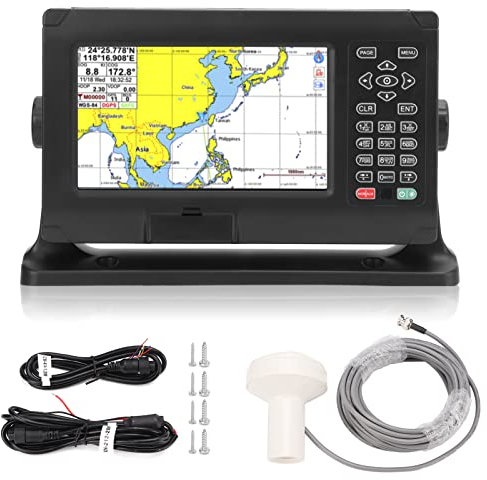 Marine-GPS-Einheiten, Tiefenmesser für Boote, 8-Zoll-Fischfinder-Kartenplotter mit hoher Genauigkeit, GPS-Bds, wasserdichter Keyed Assist-Kartenplotter für Marine + Auto