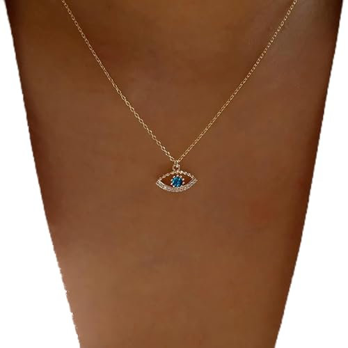 TseenYi Cz Evil Eye Pendant Necklace - Gold Crystal Gemstone Choker with Sparkly Rhinestone Eye Pendant - Women's & Girls' Gifts