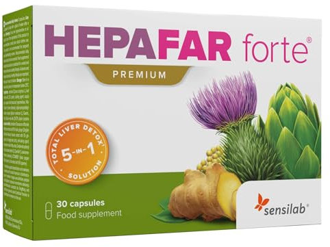 Hepafar Forte Premium - Detox, Chardon-Marie, Artichaut, Complexe de Pissenlit, 30 gélules, Vitamine E, Phospholipides - Sensilab
