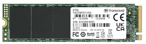 Transcend SSD MTE115S NVMe PCIe Gen3 x4 M.2 2280 2TB, 3D NAND Flash, Faible consommation, pour PC Portable/Bureau/Gaming - TS2TMTE115S