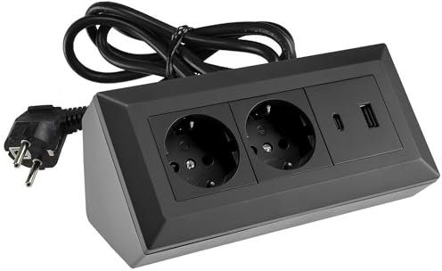 ChiliTec Bloc multiprise d'angle 2 prises USB-A USB-C PD avec câble de 1,5 m Noir