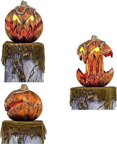 Eteslot for Spirit Halloween Animatronic Figuren, Gourdo Animatronic, Kürbis Halloween, Halloween-Kürbis-Jack-Laterne Mit Offenem Mund, Animierter Kürbiskopf-Gruseldekor, Outdoor-Dekoration, orange