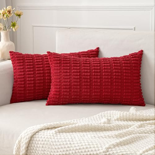 MIULEE 2er Set 30x50 cm Kordsamt Kissenbezüge Moderne Kissenhüllen Dekorative Sofakissen Dekokissen Weicher Zierkissenbezug für Wohnzimmer Sofa Schlafzimmer Boho Dekor Rot