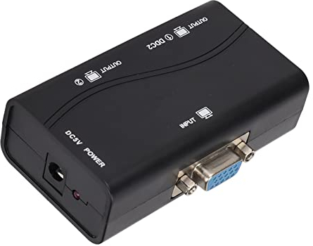 VGA-Splitter 1 in 2 Out, 1080P High-Definition-Video-Splitter, Vergoldete Schnittstelle, ABS-Gehäuse, Plug-and-Play, 40 M/131,2 Fuß Fernübertragung