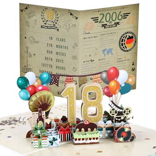 Joyoldelf 18. Geburtstagskarte, 2006 Jahrgang Geschenk, Pop Up Grußkarten, 3D Pop Up Karte Geburtstag Grußkarte, Geburtstagskarten mit Umschlag, Geburtstagsgeschenk für Männer Frauen Jubiläum