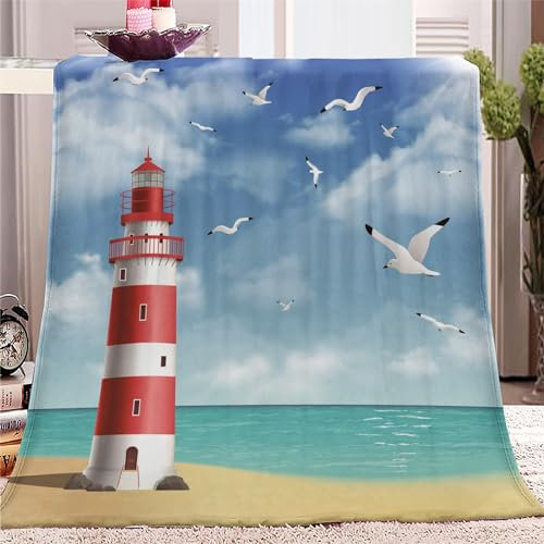 Kuscheldecke 150x200 Ozeanroter Leuchtturm Wohndecke Sofadecke Wolldecke Bettlaken Wärme und Isolierung Decke, Klimaanlage Decke für Wohn und Schlafräume