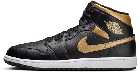 Air Jordan 1 Mid Herrenschuhe (DQ8426-071, Schwarz/Weiß/Metallic-Gold), Schwarz/Metallic Goldweiß, 44.5 EU