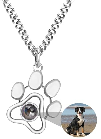 Personalisierte Bild Halskette mit Hund oder Katze Pfote Druck, Memorial Haustier Foto Projektion