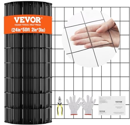 VEVOR Hardware Cloth 24in50ft galvanizado 610x15240 mm alambre para pollos calibre 16, malla metálica recubierta de vinilo gallineros, cercas de serpientes para conejos, corr, negro