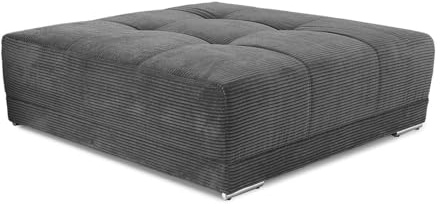 XXL-Hocker 120 cm x 120 cm mit Federkernpolsterung und markanten Steppungen in der Sitzfläche, passende Ergänzung zum Big Sofa 15171, modischer Cord-Bezug in Grau Anthrazit / 15175