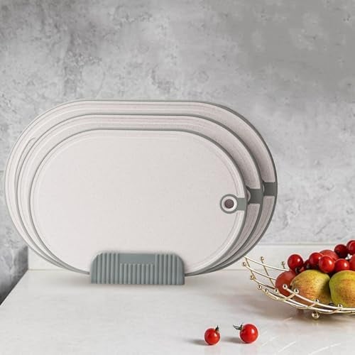 Schneidebrett 3 Stück Weizenstroh Schneidbrett Cutting Board mit Saftrillen Rutschfeste Griffe Hängenden Löchern und Sockel BPA-Free Küchenbrett