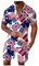 Completi Sportivi Uomo Estivi Hawaiian Tuta Sportiva da Uomo Tuta da Fitness Camicia a Maniche Corte e Pantaloncini Tuta da Ginnastica Uomo per Jogging Fitness Completi Estivi Uomo