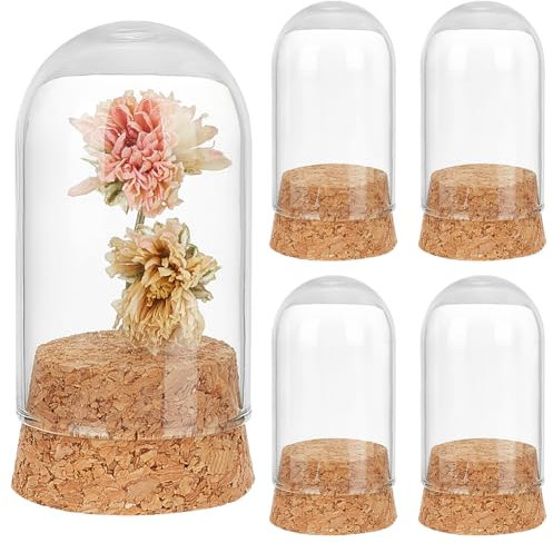 PH PandaHall 4pcs Mini Dôme de Présentation en Verre Cloche, Cloche en Verre avec Socle en Bouchon Petites Bouteilles en Verre Bocaux Décoratifs en Forme de Dôme pour Plantes Fleur Cadeau de Noël
