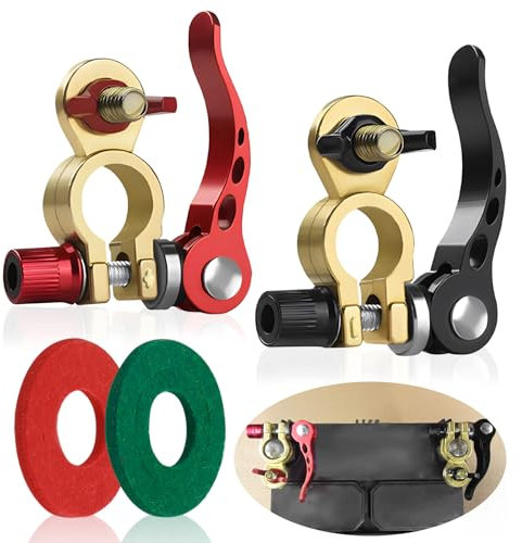 LPZMPZ 2 Pezzi Morsetti per Terminali di Morsetto Terminale Batteria Connettori Auto 12v/24v M8 in Ottone Positivo e Negativo Sgancio Rapido con Rondelle Protezione per Barca,Trattore,Moto