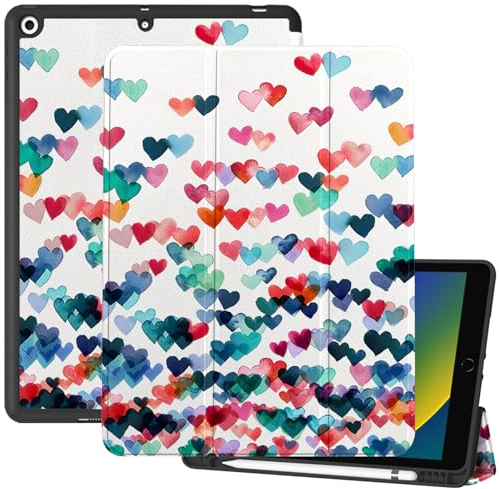 Deokke Kompatibel mit iPad 25,9 cm (10,2 Zoll), 9. / 8. / 7. Generation (2021/2020/2019) mit Stifthalter, weiche TPU-Rückseite, automatische Sleep/Wake-Abdeckung, niedlich, ästhetisch für Mädchen und