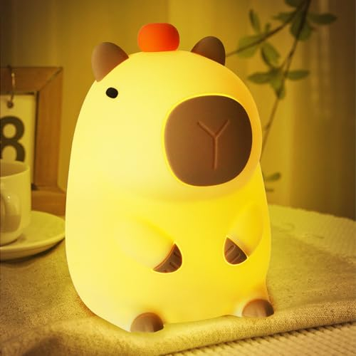SOARFLY Nachtlicht Kinder Silikon LED Nachtlicht Kinder 2 Lichtmodi, Capybara Lampe mit Touch-Steuerung, Timing Funktion und USB-Aufladung, Nachtlicht Baby Stilllicht für Kinderzimmer Mädchen Junge