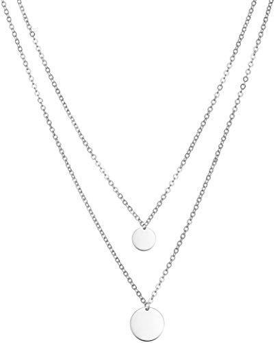 day.berlin Damen Layering Kette, 40+50+5cm mit Plättchen Anhänger | Halskette zweireihig, 18K vergoldet mit Coin Anhänger, 316L Edelstahl nickelfrei und wasserfest