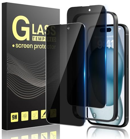 Guretok 2 Stück für Schutzfolie Sichtschutz für iPhone 15 Plus mit Rahmen 6,7 Zoll, Dunkle Schutzglas für iPhone 15 Plus Privacy Glas [Kratzfest] [9H-Härte] [Anti-Spy Folie]