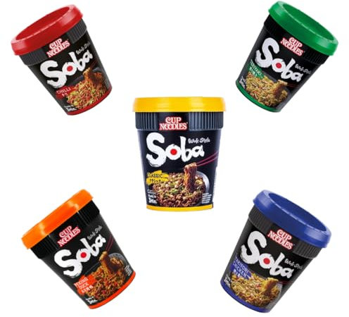 YIJIA | Ramen Wok Style Pack de 5 - Taza de fideos salteados Yakisoba Sabor Yakitori Chicken,clásico,Teriyaki, Pato y Chili