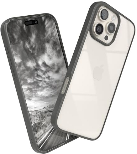 EAZY CASE Hülle für iPhone 16 Pro Max, Handyhülle mit Ultra Aufprallschutz, Stoßfest und Kratzfest, dünne Schutzhülle mit Kameraschutz, Silikon Cover Clear Hybrid Handy Case Grau - Bumper