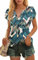 WNEEDU Ladies Tops Petal Short Sleeves T-Shirts V Neck Top for Women UK Casual Blouse Eyelet Embroidery Leaf Print M