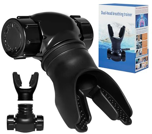 QiccJxyx Atemtrainer, Atemübungsgerät für Iungen, Iungstrainer, Atemtrainer mit verstellbarem Widerstand, fortschrittliches Silikonmaterial, leicht zu reinigen, Doppelventilsystem (schwarz)