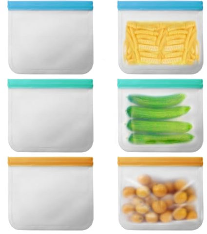 Generic Reusable Soup Bags - Thick PEVA Plastic Construction, Zipper Closure, Clear Color, Freezer Safe (6 Pack - Large, 28cm x 27cm)