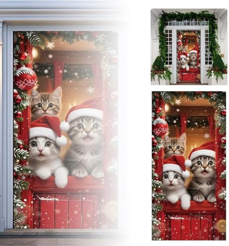 DaPongZhi Couverture de Porte Noël, 200 x 90cm Bannière de Porte de Noël, Decoration de Noel Exterieur, Décoration de Porte Noël, Couverture de Porte de Père Noël pour Décoration Porte Entrée Maison