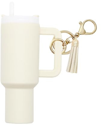 Nhemeylp Mini Tumbler Keychain Accessories for Stanley Cup, Cute Stanley Charms with Tassel Pendant, Fashion Tumbler Keychain for Women Girls Handbag Backpack Purse (Purple) (White)