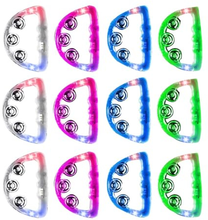 Boddceto 12 Pieces Light Up LED Tambourine, Musical Flashing Tambourine Glow Tambourines Handheld Percussion Instrument